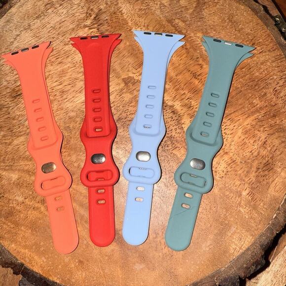 Set of 4 Watch Bands Apple Compatible 42/44/45 Orange Red Light Blue Seafoam - Picture 3 of 3